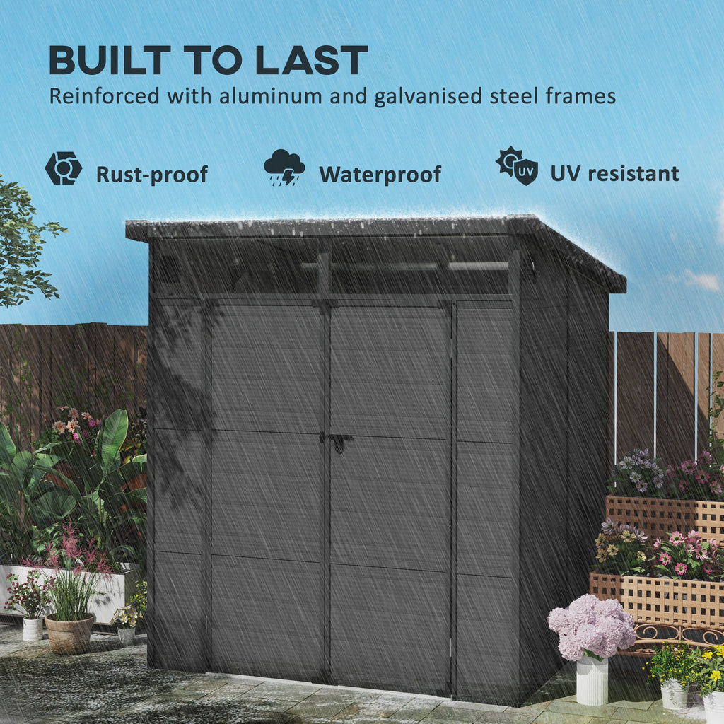 6 x 6ft Outdoor Storage Shed, Plastic Garden Shed with Windows and Air Vents, Outdoor Resin Tool Shed with Latch Doors for Garden, Deck, Dark Grey