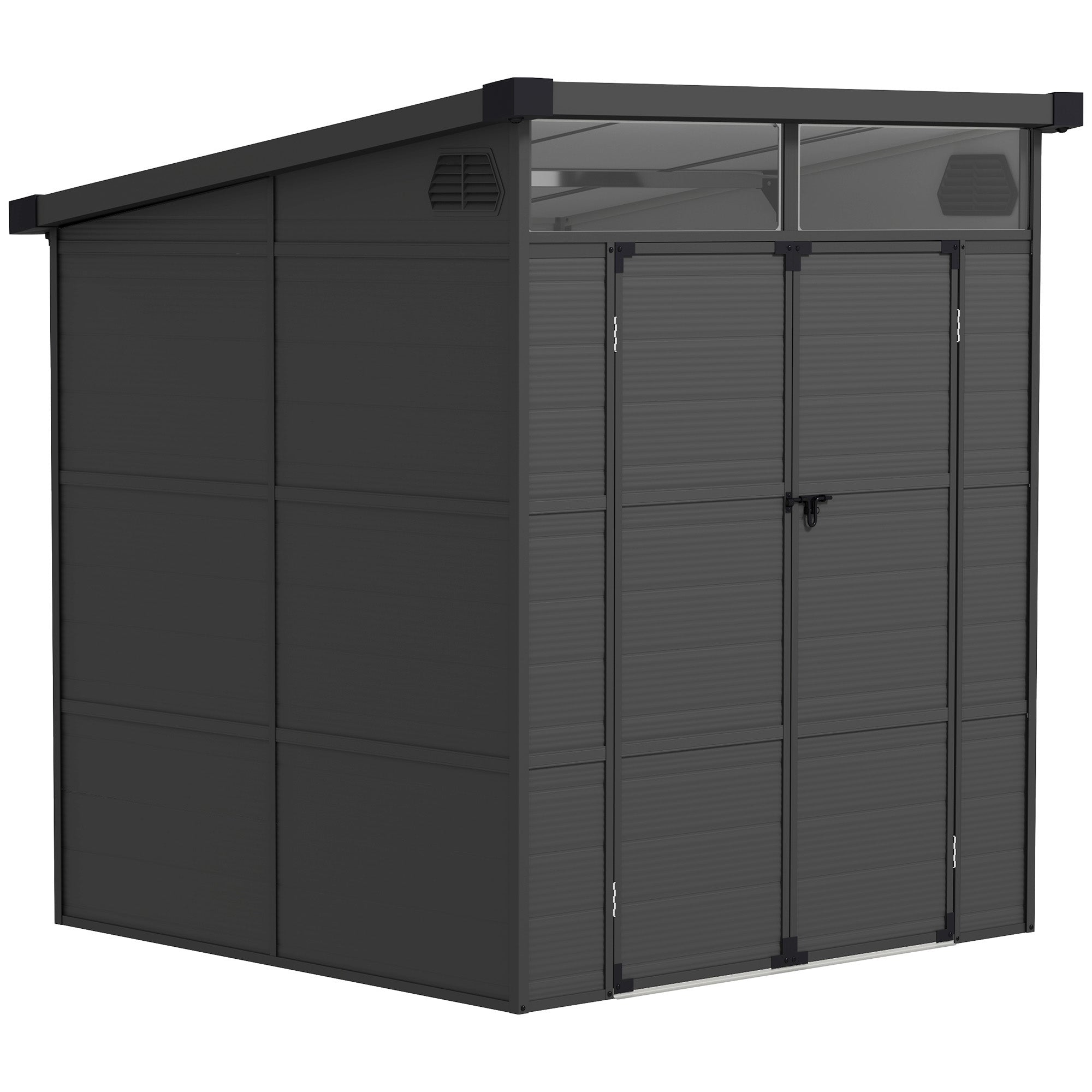 6 x 6ft Outdoor Storage Shed, Plastic Garden Shed with Windows and Air Vents, Outdoor Resin Tool Shed with Latch Doors for Garden, Deck, Dark Grey